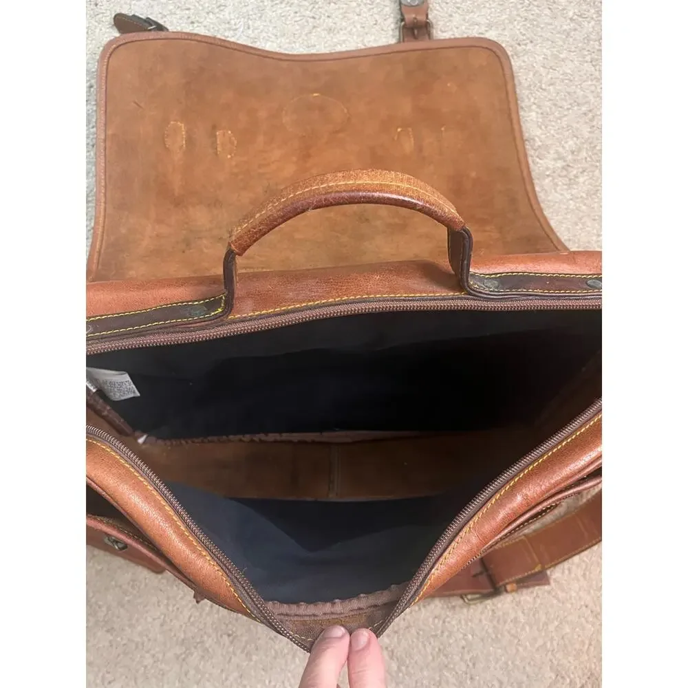 Vintage Eddie Bauer Leather Messenger Bag Briefcase Classic Timeless Preppy Tan